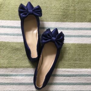 New Jcrew navy satin bow flats